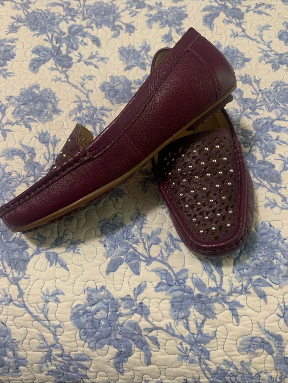 Isaac Mizrahi Plum Perforated Leather Driving Loafers